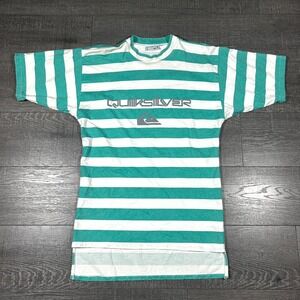 VTG 80s 90s Quiksilver Surf High Low T-Shirt Men's L Striped Single‎ Stitch USA